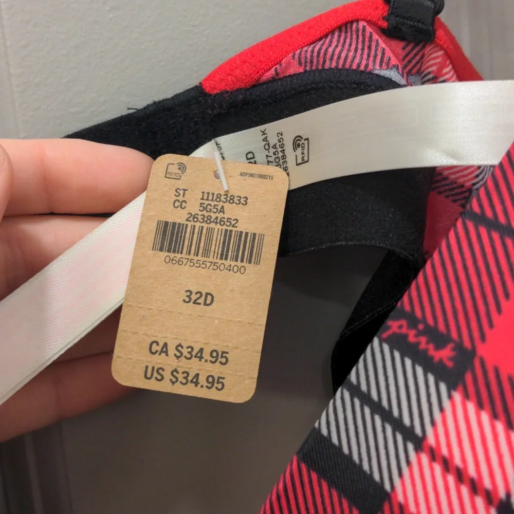 NWT VS Pink Wear Everywhere Wireless Lightly-Lined Plaid Bra - Picture 8 of 9